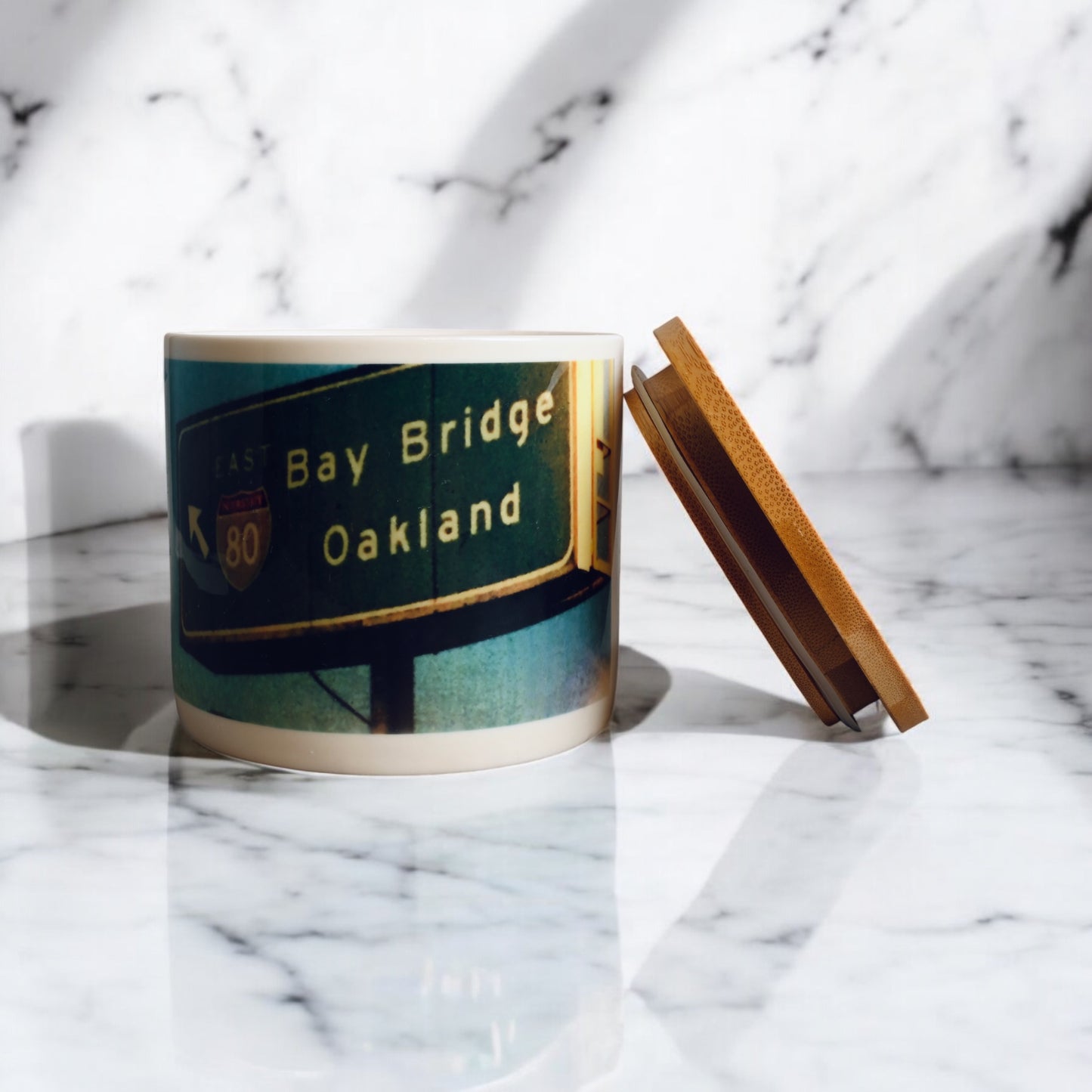 80 E to Oakland-Bay Bridge Coconut-Apricot Blend Candle (Self Photographed) (16oz)