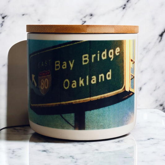 80 E to Oakland-Bay Bridge  Coconut-Apricot Blend Candle (Self Photographed) (16oz)