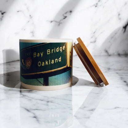 80 E to Oakland-Bay Bridge  Coconut-Apricot Blend Candle (Self Photographed) (16oz)